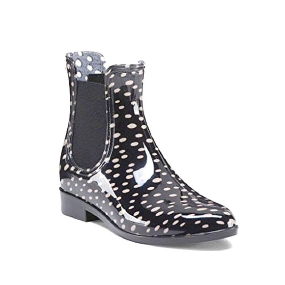 NICOLE MILLER Black White POLKA DOT Chelsea Rain Boots - Picture 1 of 7